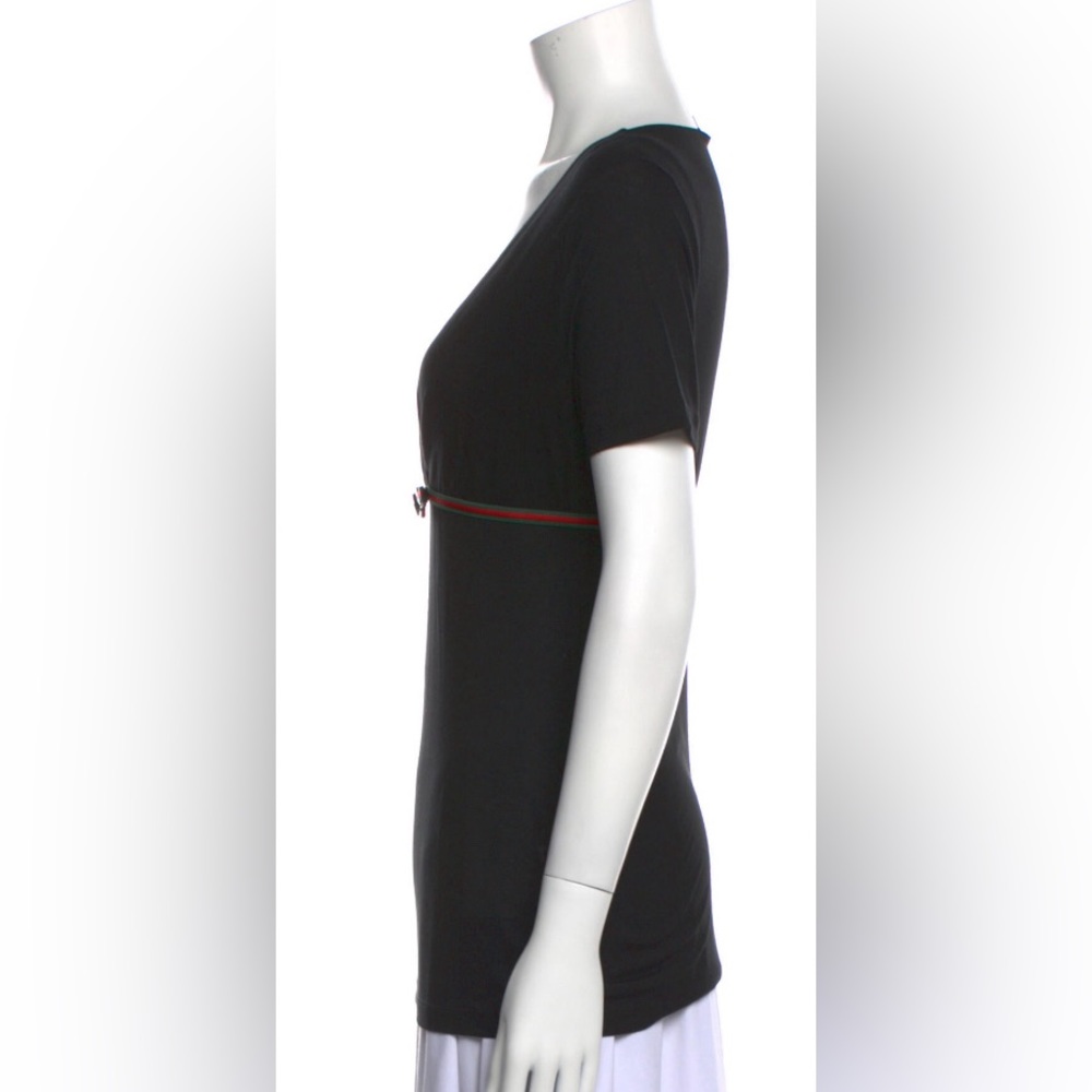 Gucci black modal t-shirt with signature green & red stripes. Auth - Picture 3 of 7